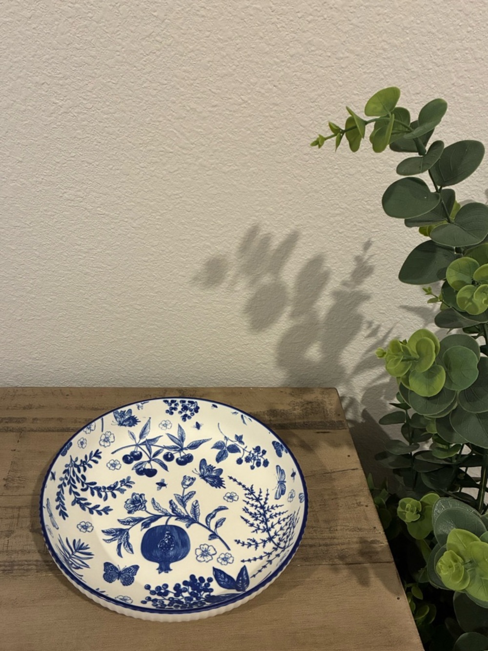 White with Vibrant Blue Print Pasta Bowl.